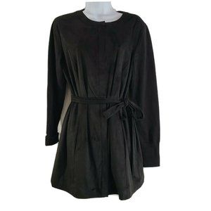 H by Halston‎ Faux Suede Jacket with Sweater Knit Sleeves Black Belted Size 10